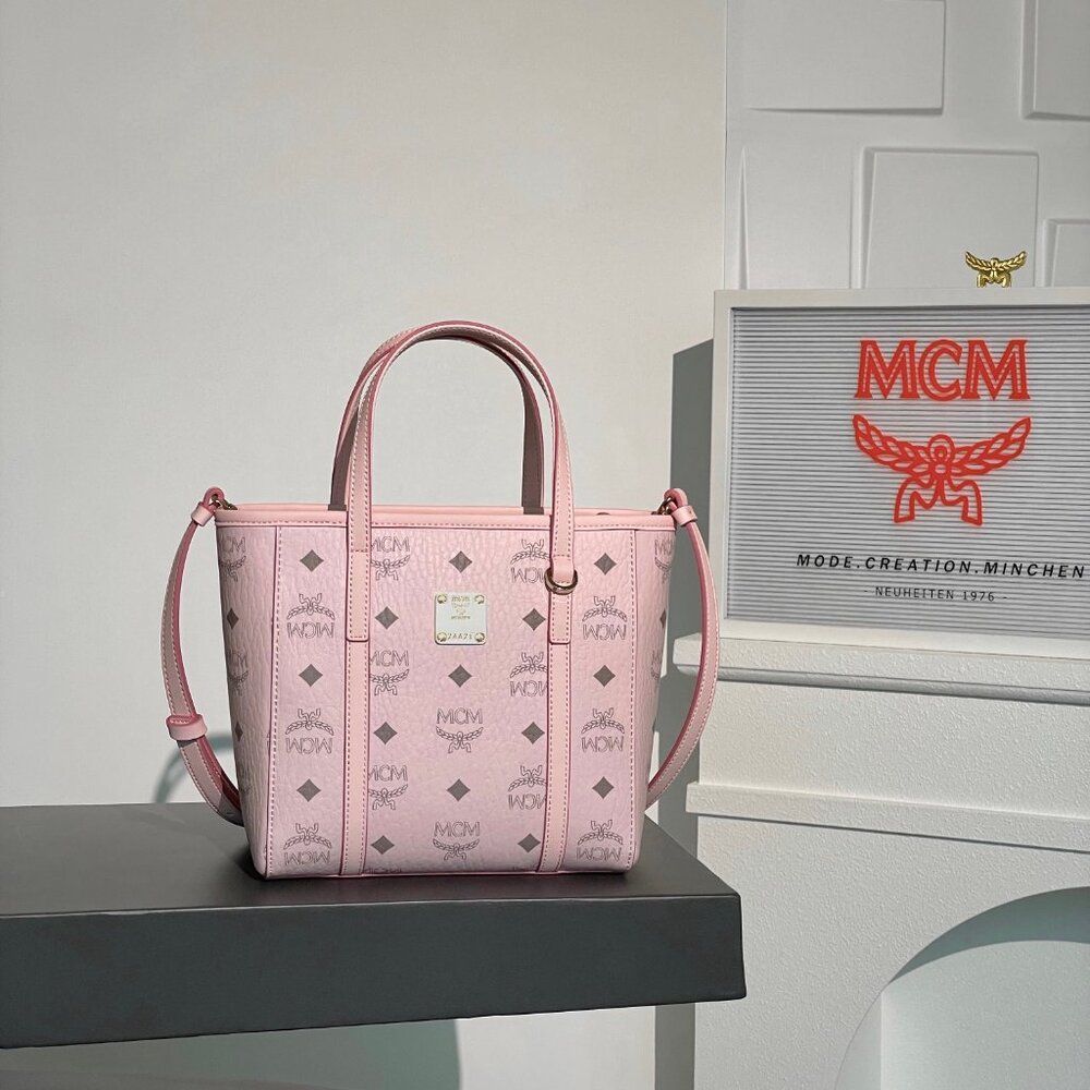 MCM shoulder bag/crossbody bag, pink with all-over monogram print. - Picture 6 of 9